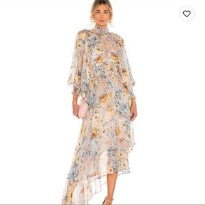 Elliatt Astrid Floral Midi Dress in Soft Pastels size small Revolve